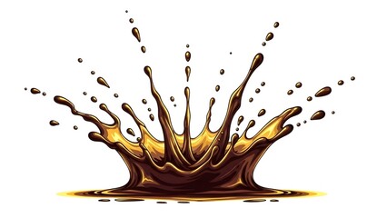 Dynamic illustration of a rich, dark liquid splashing upwards, creating an energetic crown of droplets, perfect for various design applications and visual projects