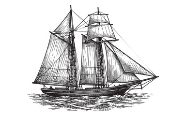 Nautical Engraving of a Two-Masted Tall Ship Sailing on Ocean Waves © trianatio
