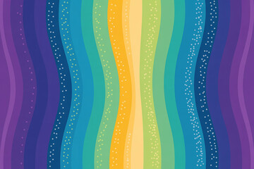 Symmetrical Wavy Gradient Background with Colorful Vertical Bands and Decorative Dots