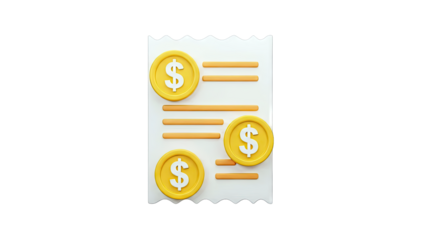 3D Illustration of a Receipt with Dollar Coins