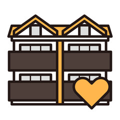 シンプルなアパートのアイコン+ハート