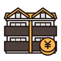 シンプルなアパートのアイコン+お金