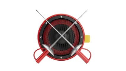 Fencing Swords Crossed Over a Speaker