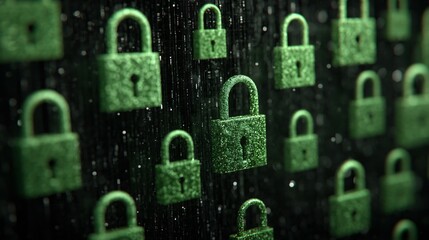 Green Locks Pattern with Falling Rain on Dark Background