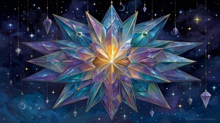 Vibrant Crystal Starburst Design with Colorful Geometric Patterns