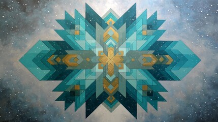 Geometric Abstract Art in Blue and Gold with Bright Patterns