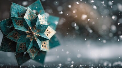 Snowy Winter Scene with a Dazzling Decorative Star Ornament