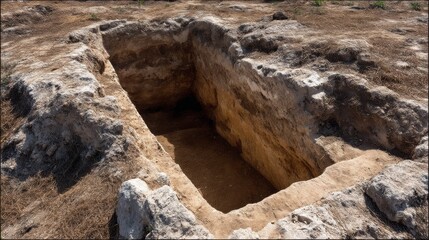 Workers uncover an ancient burial site as they carefully excavate soil, revealing the layout and depth of a historical grave
