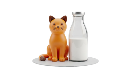 Orange Cat Figurine with Milk Bottle