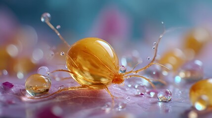 Close-Up of Orange Insect on Colorful Surface with Water Drops