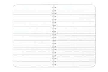 Open blank lined spiral notebook with transparent background