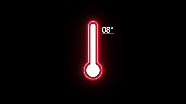 red color Neon line and white color Medical thermometer icon animation on black background . Thats indicates weather temperature 08&deg;C .Thermometer equipment showing hot or cold weather.