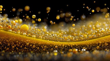 Vibrant Abstract Yellow and Gold Bubbles in Liquid Background