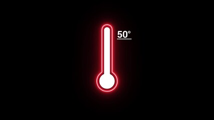 red color Neon line and white color Medical thermometer icon animation on black background . Thats indicates weather temperature 50°C .Thermometer equipment showing hot or cold weather.