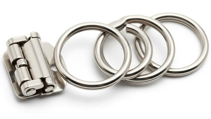 Fototapeta premium Metallic silver ring circle with 3D twisted design on white background, abstract geometric shape, chrome loop