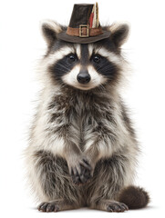 Raccoon wearing pilgrim hat