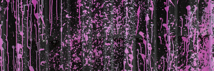 Pink Paint Splatter on Corrugated Metal. Banner.