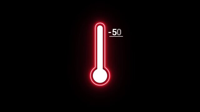 red color Neon line and white color Medical thermometer icon animation on black background . Thats indicates weather temperature -50&deg;C .Thermometer equipment showing hot or cold weather.