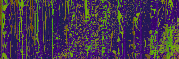 Purple and Yellow Paint Splatter on Corrugated Metal. Banner.