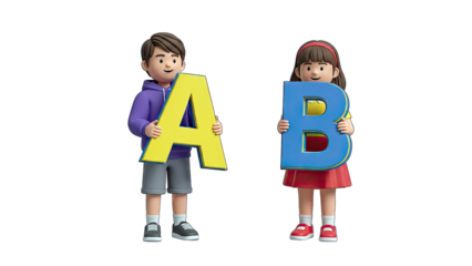 Children Holding Alphabet Letters A and B