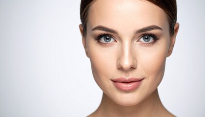 Fototapeta premium Beautiful Woman with Stunning Eyes and Perfect Skin Posing for a Portrait.