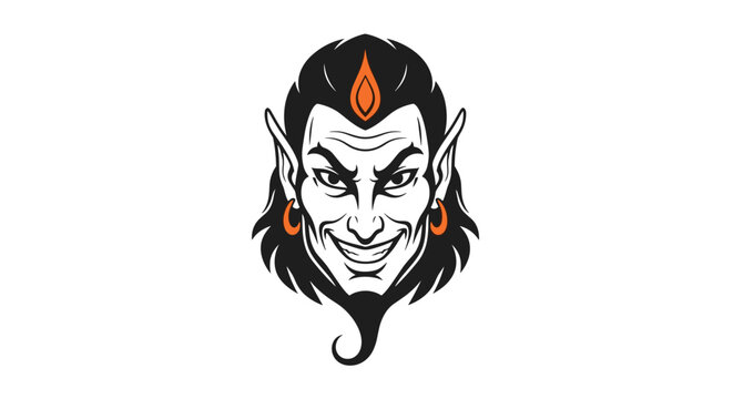 Monochrome mascot logo of a mischievous genie's head with pointed ears, a wicked smile, and a soul patch on his chin.