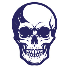 Obraz premium Graphic illustration of a human skull with a menacing grin on a white background for designs symbolizing danger or halloween theme