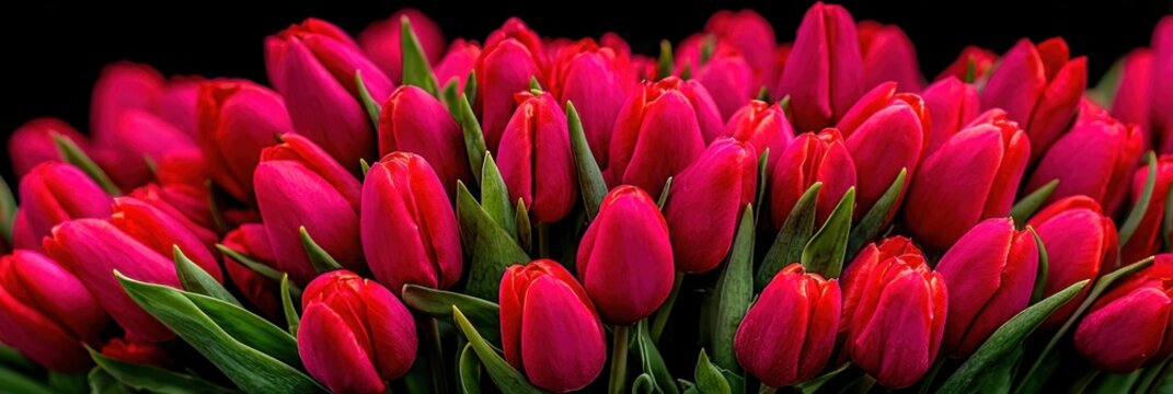 Vibrant red tulips in full bloom, a close-up shot - Powered by Adobe