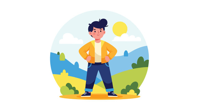 Flat vector illustration of a confident child standing proudly, ideal for motivation materials, self-esteem education, and character development