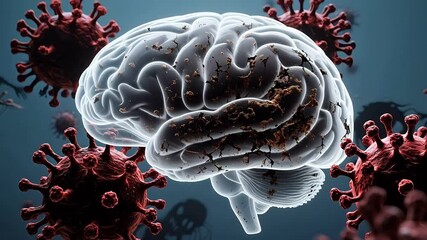 Brain with virus cells - Powered by Adobe