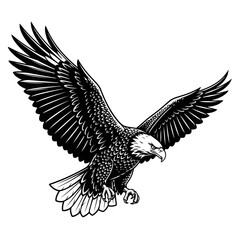 Obraz premium A black and white illustration of an eagle in flight