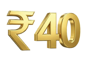3D Glossy Golden Indian Rupee Symbol with Bold Number 40 Floating on a Transparent Background