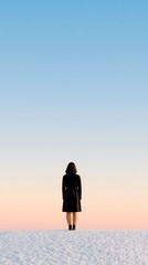 Fototapeta premium Mindful sunrise woman in winter meditation wellness silhouette calm morning ritual solo self reflection