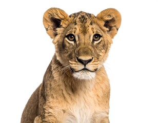 Obraz premium Close-up of a young feline predator against a pristine white backdrop