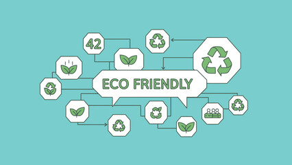 Eco friendly concept with recycling symbols and green icons.