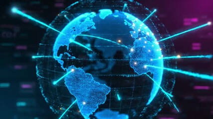 Rotating animated globe with connections and data points - Powered by Adobe