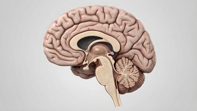 Human Brain Sagittal Cross Section Anatomy Illustration