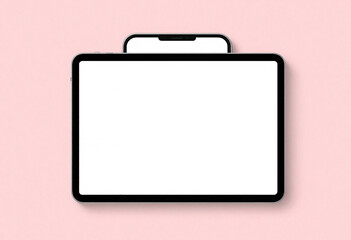Modern tablet with blank screen on pink background for mockup