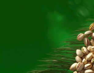 Pistachios on a vibrant green backdrop