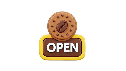 Obraz premium 3D Open Sign with Coffee Bean Cookie Design