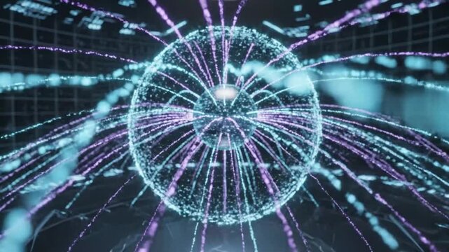 Abstract Sphere with Glowing Lines: Tech, Data, and Connectivity Visual