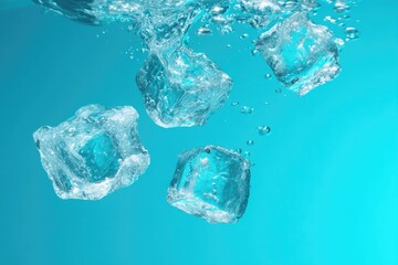 Clear ice cubes floating gracefully in tranquil water create ser