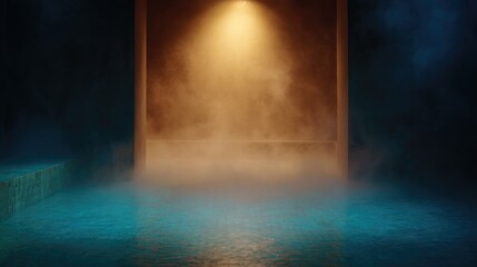 Misty ambiance with glowing light creates serene atmosphere over