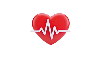 3D Red Heart with EKG Heartbeat Line