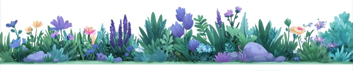 Illustration of a vibrant floral garden border, perfect for design and decoration
