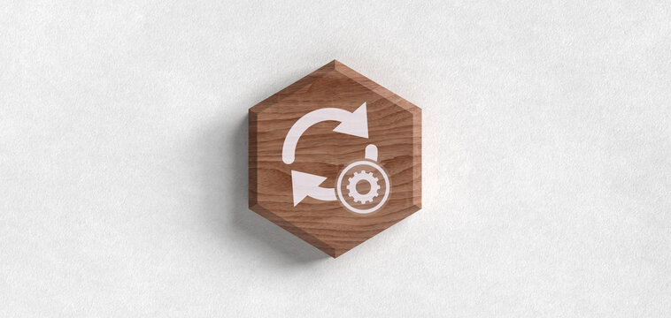 Recycling und Kreislaufwirtschaft Header Symbol auf Holz Sechseck