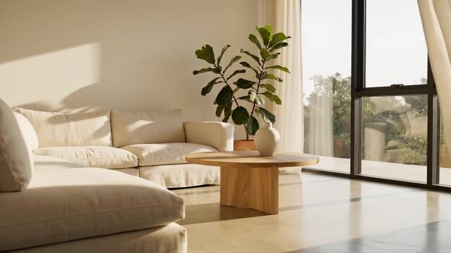 Minimalist Living Room with Fiddle Leaf Fig and Natural Light