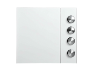 White appliance with silver buttons, minimalist design