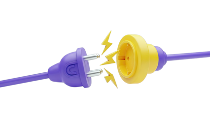 Electric Plug and Socket Connecting with Lightning Bolt Symbol