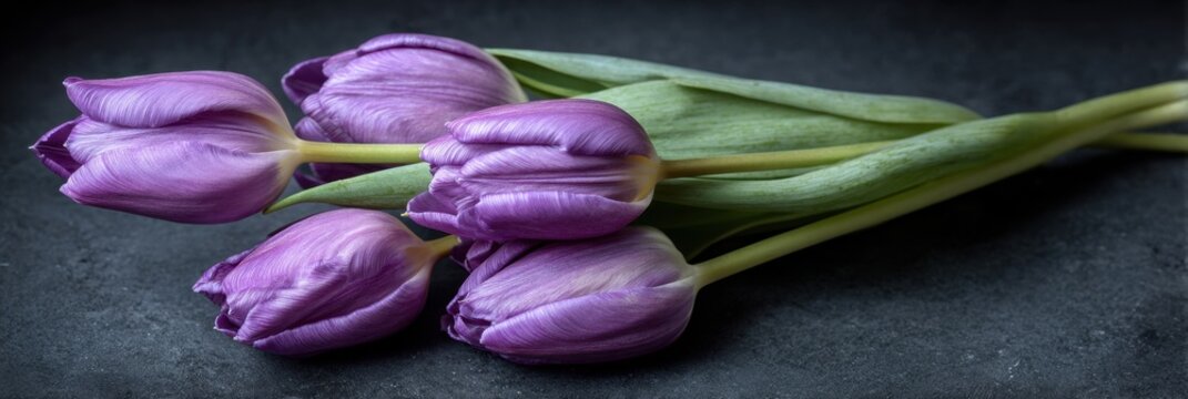 Elegant purple tulips on a dark background - Powered by Adobe